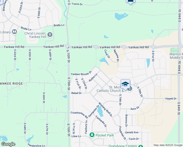 map of restaurants, bars, coffee shops, grocery stores, and more near 7243 Yankee Woods Drive in Lincoln