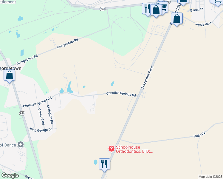map of restaurants, bars, coffee shops, grocery stores, and more near 4218 Christian Springs Road in Nazareth