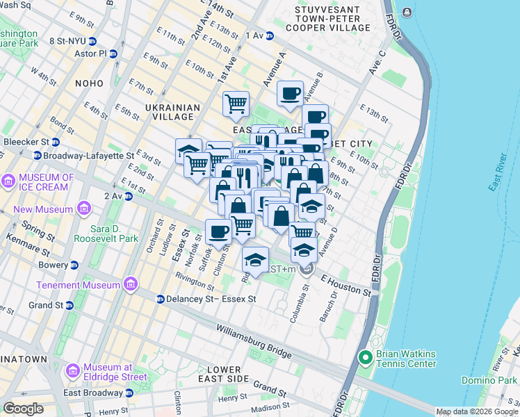 map of restaurants, bars, coffee shops, grocery stores, and more near in New York