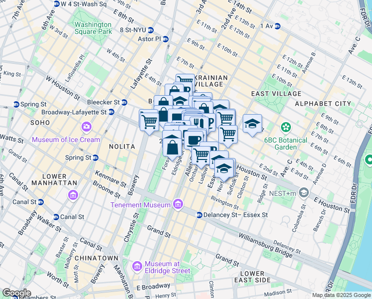 map of restaurants, bars, coffee shops, grocery stores, and more near in New York