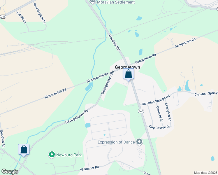 map of restaurants, bars, coffee shops, grocery stores, and more near 2851 Georgetown Road in Nazareth