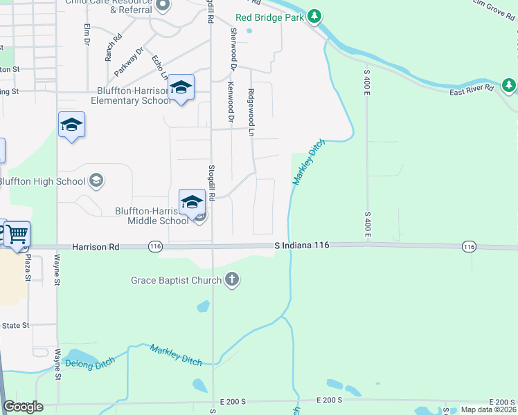 map of restaurants, bars, coffee shops, grocery stores, and more near 1440 Parlor City Drive in Bluffton