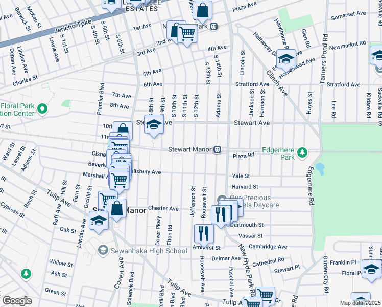 map of restaurants, bars, coffee shops, grocery stores, and more near 10 Fernwood Terrace North in Stewart Manor
