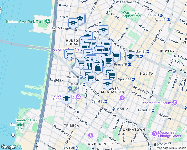 map of restaurants, bars, coffee shops, grocery stores, and more near in New York