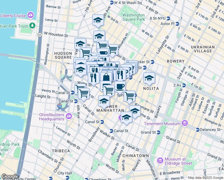 map of restaurants, bars, coffee shops, grocery stores, and more near in New York