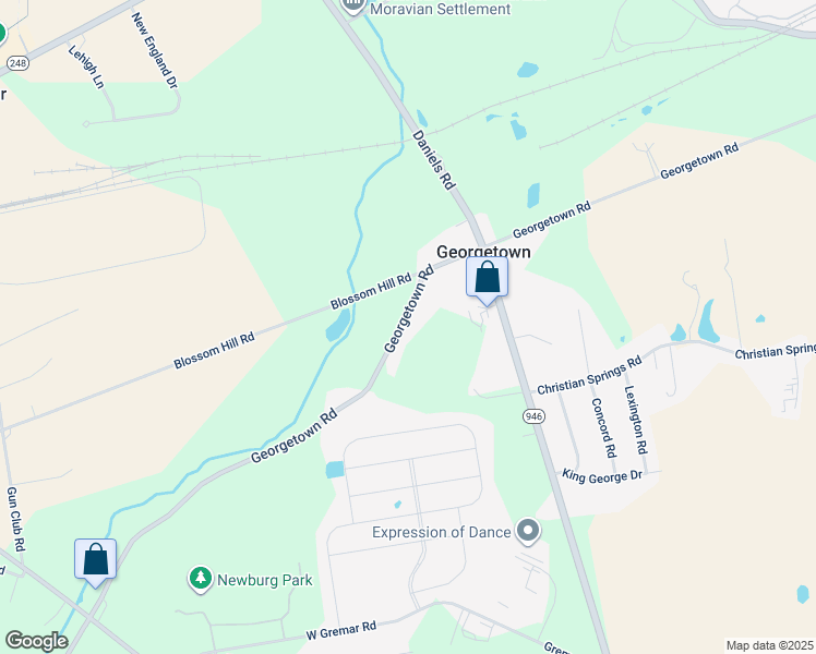 map of restaurants, bars, coffee shops, grocery stores, and more near 2851 Georgetown Road in Nazareth