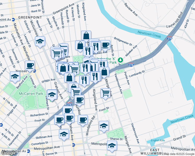 map of restaurants, bars, coffee shops, grocery stores, and more near in Brooklyn