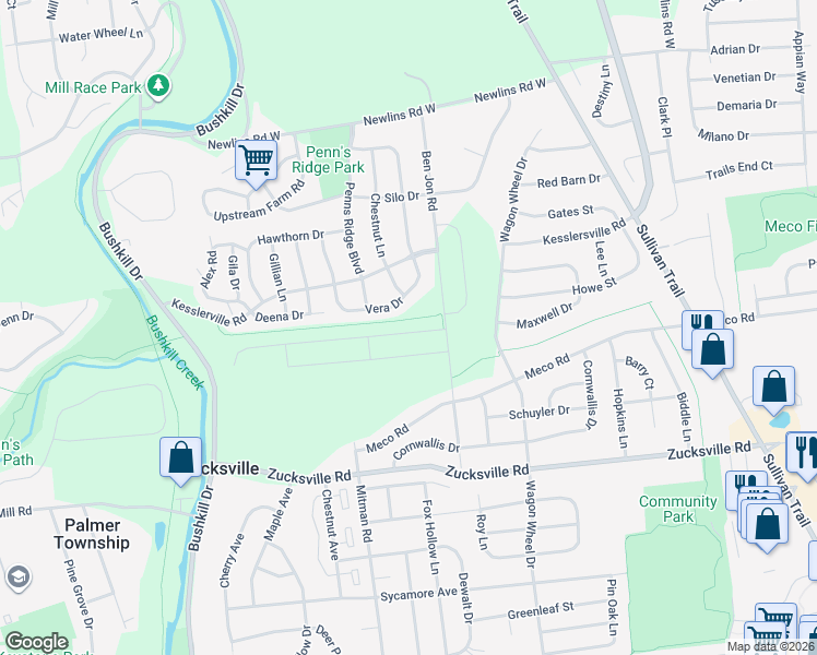 map of restaurants, bars, coffee shops, grocery stores, and more near 1170 Vera Drive in Easton