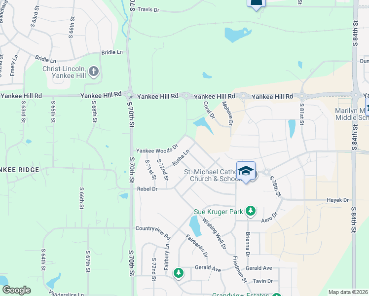 map of restaurants, bars, coffee shops, grocery stores, and more near 7273 Yankee Woods Drive in Lincoln