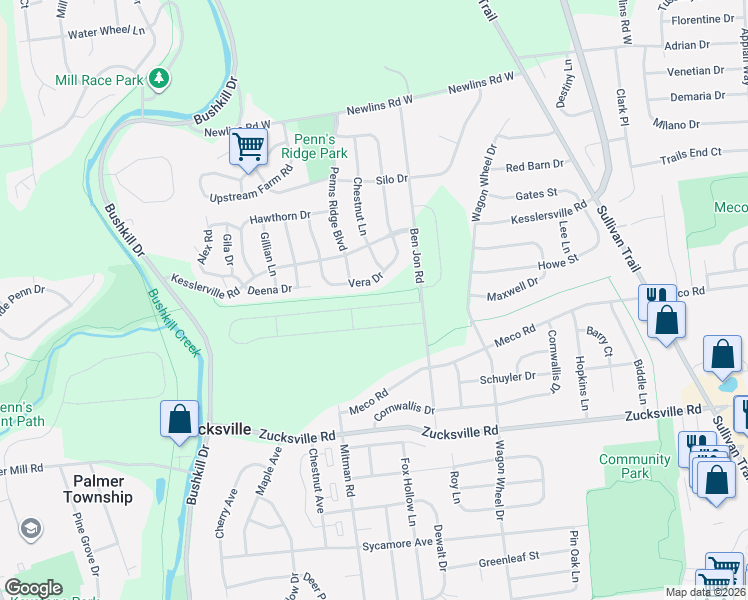 map of restaurants, bars, coffee shops, grocery stores, and more near 1170 Vera Drive in Easton