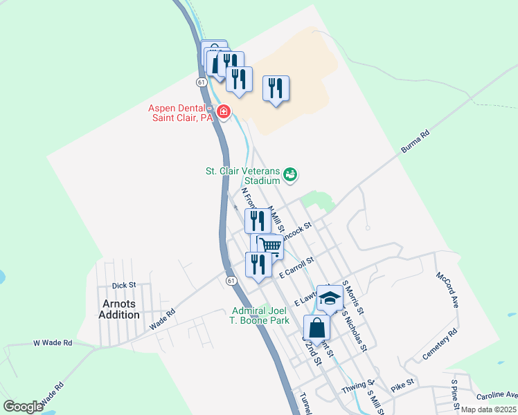 map of restaurants, bars, coffee shops, grocery stores, and more near 231 North Front Street in Saint Clair
