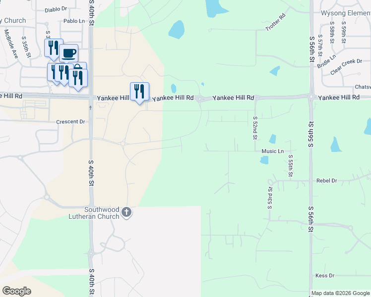 map of restaurants, bars, coffee shops, grocery stores, and more near 4900 Music Lane in Lincoln