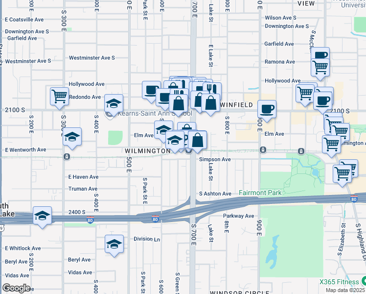 map of restaurants, bars, coffee shops, grocery stores, and more near 2180 South 700 East in Salt Lake City