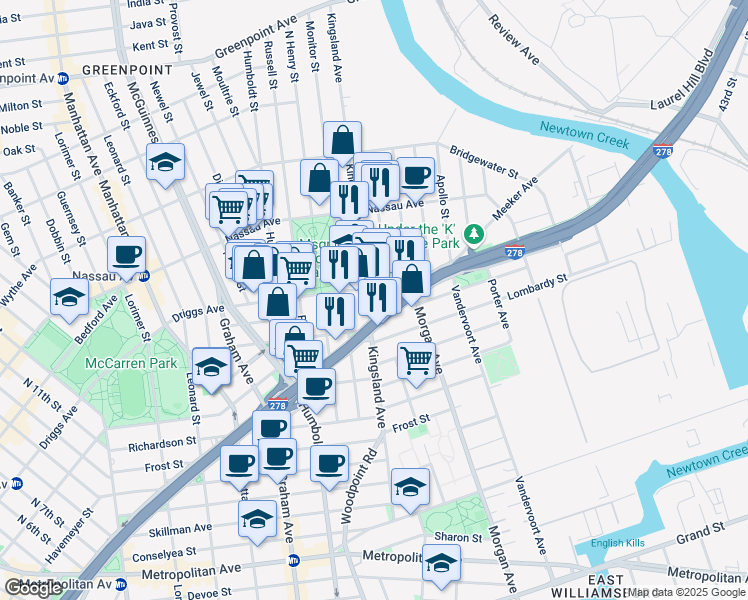 map of restaurants, bars, coffee shops, grocery stores, and more near in Brooklyn