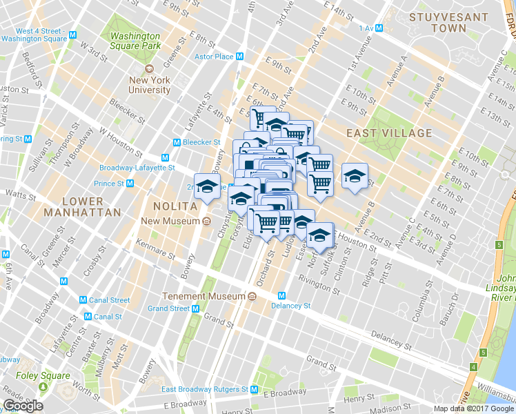 map of restaurants, bars, coffee shops, grocery stores, and more near in New York