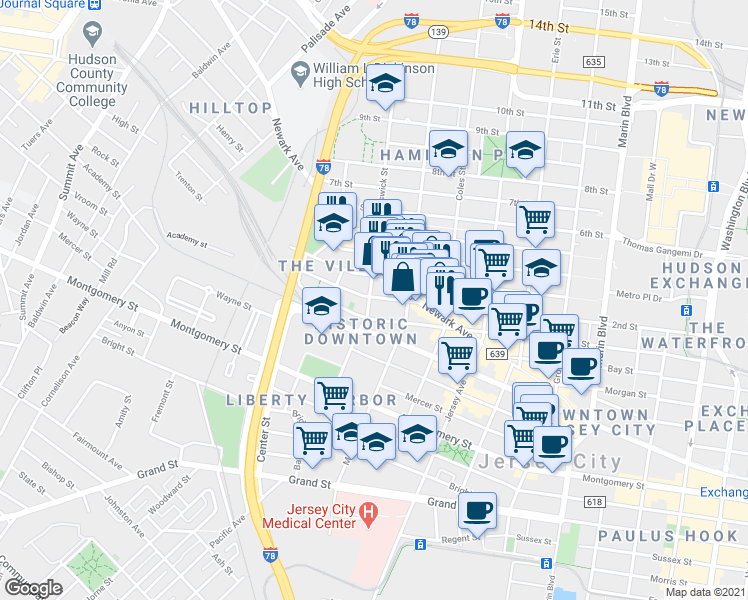 map of restaurants, bars, coffee shops, grocery stores, and more near 394 2nd Street in Jersey City