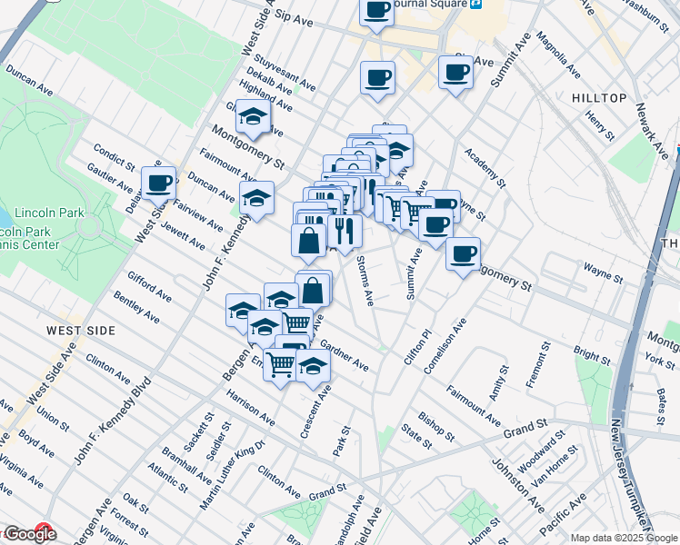 map of restaurants, bars, coffee shops, grocery stores, and more near 254 Monticello Avenue in Jersey City