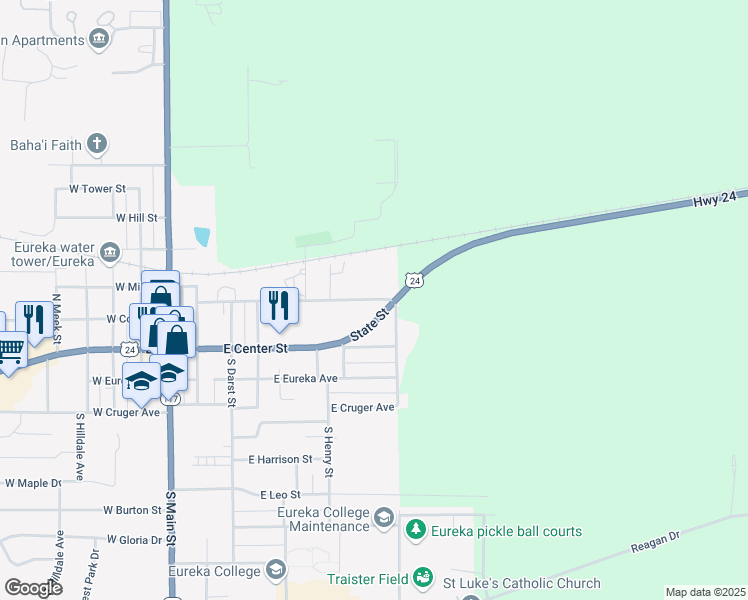 map of restaurants, bars, coffee shops, grocery stores, and more near 701 East Bullock Street in Eureka