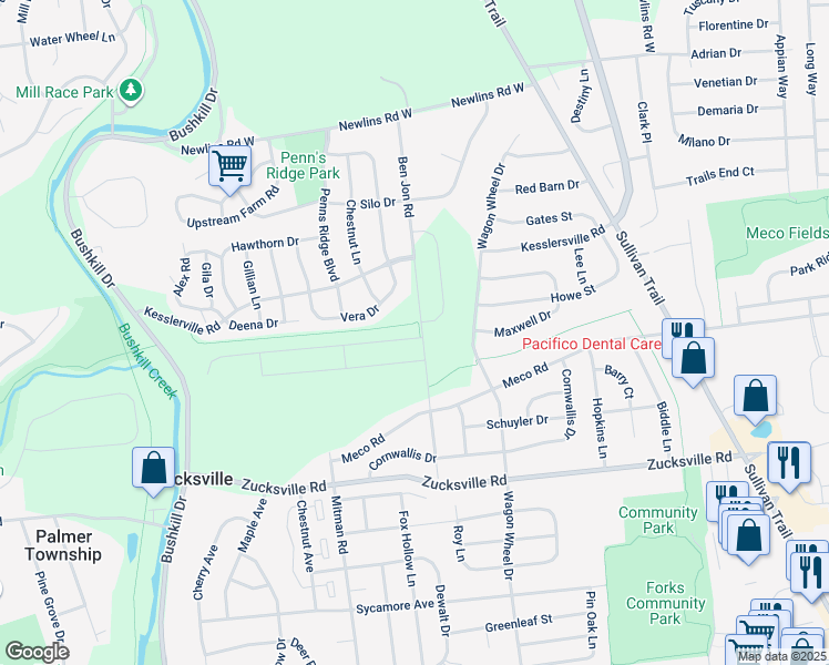 map of restaurants, bars, coffee shops, grocery stores, and more near 2250 Mitman Road in Easton