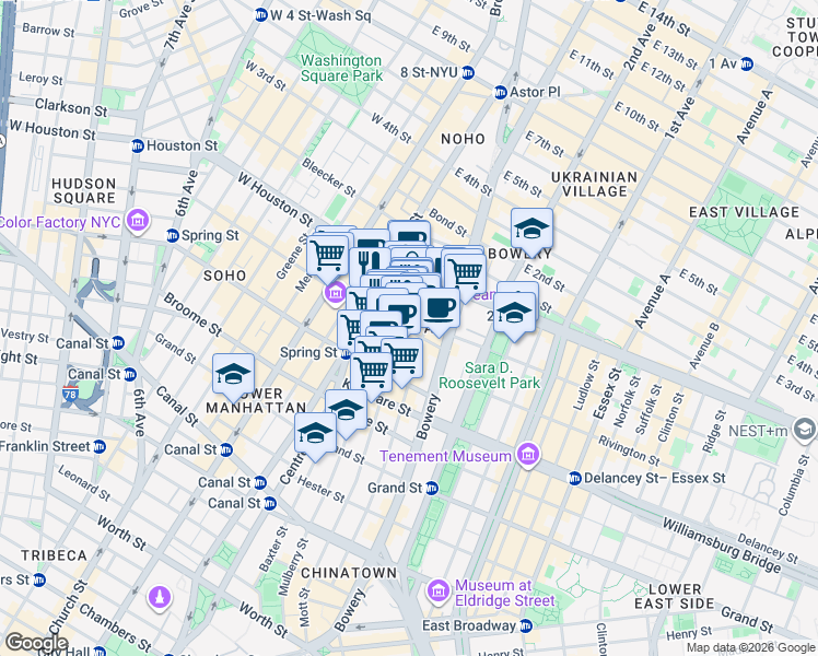 map of restaurants, bars, coffee shops, grocery stores, and more near in New York