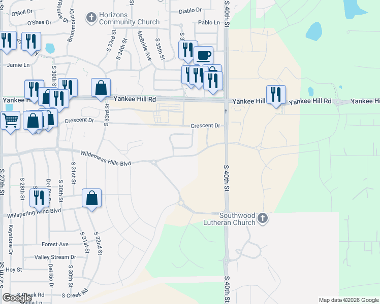 map of restaurants, bars, coffee shops, grocery stores, and more near 8820 S 38th Street in Lincoln