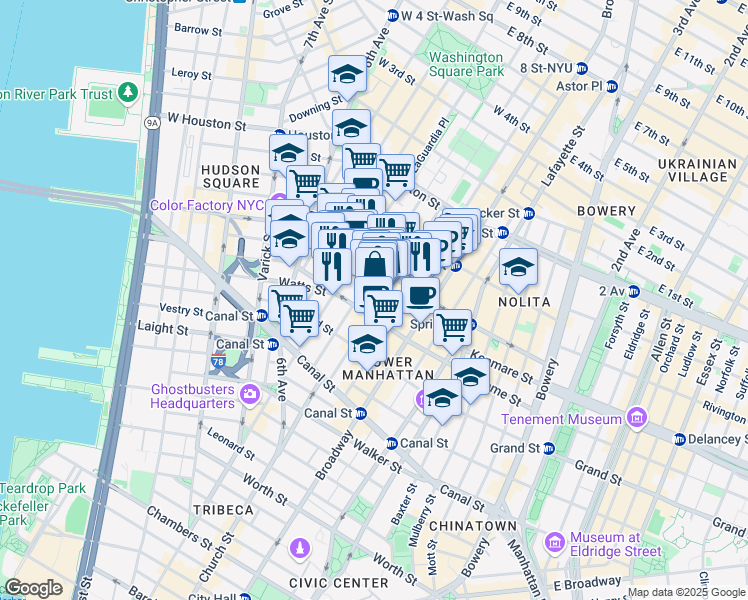 map of restaurants, bars, coffee shops, grocery stores, and more near in New York