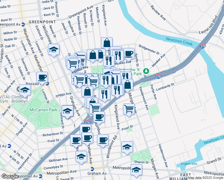 map of restaurants, bars, coffee shops, grocery stores, and more near in Brooklyn