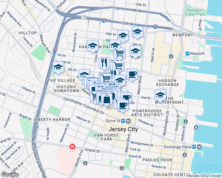 map of restaurants, bars, coffee shops, grocery stores, and more near 234 3rd Street in Jersey City