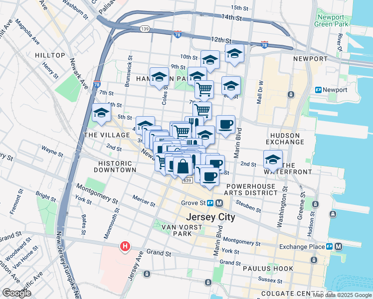 map of restaurants, bars, coffee shops, grocery stores, and more near 234 3rd Street in Jersey City