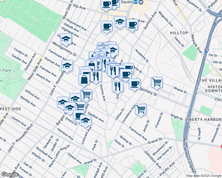 map of restaurants, bars, coffee shops, grocery stores, and more near 29 Orchard Street in Jersey City