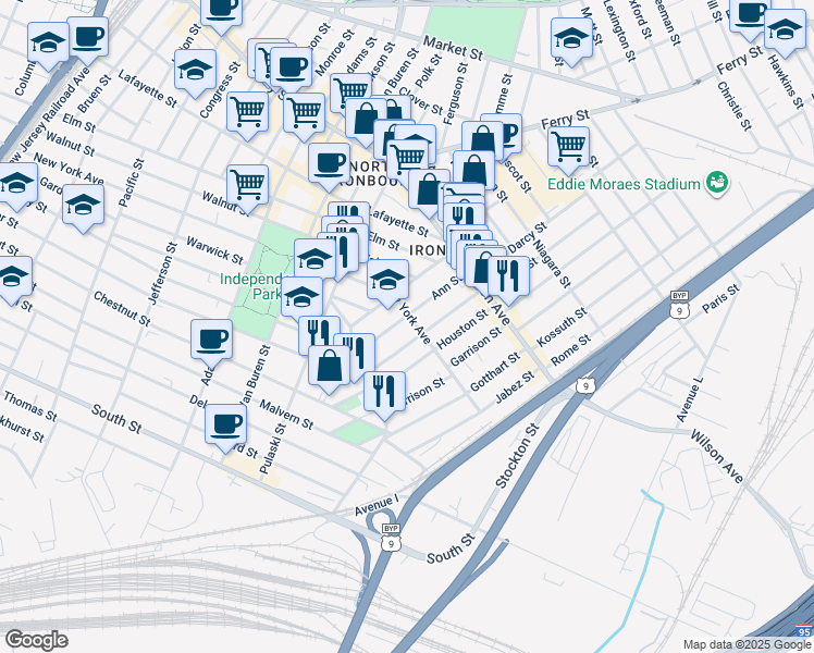 map of restaurants, bars, coffee shops, grocery stores, and more near 330 New York Avenue in Newark