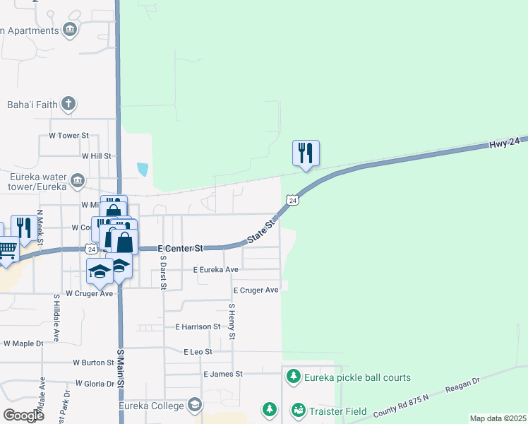 map of restaurants, bars, coffee shops, grocery stores, and more near 701 East Bullock Street in Eureka