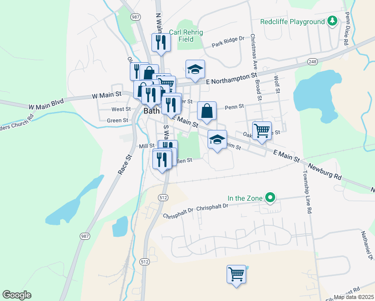 map of restaurants, bars, coffee shops, grocery stores, and more near 300 Allen Street in Bath