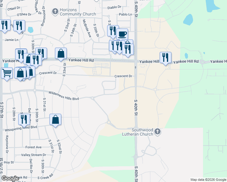 map of restaurants, bars, coffee shops, grocery stores, and more near 8820 S 38th Street in Lincoln