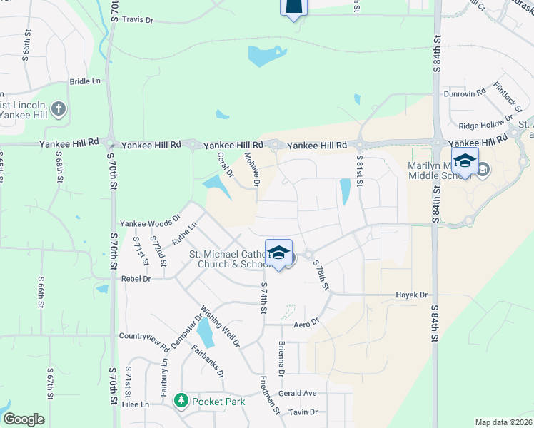 map of restaurants, bars, coffee shops, grocery stores, and more near 8700 Mohave Drive in Lincoln