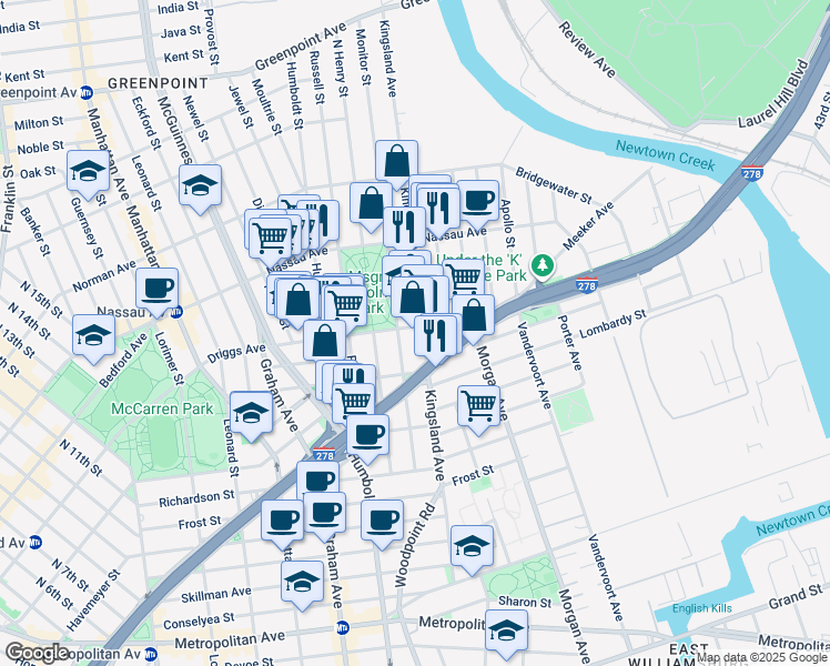 map of restaurants, bars, coffee shops, grocery stores, and more near in Brooklyn