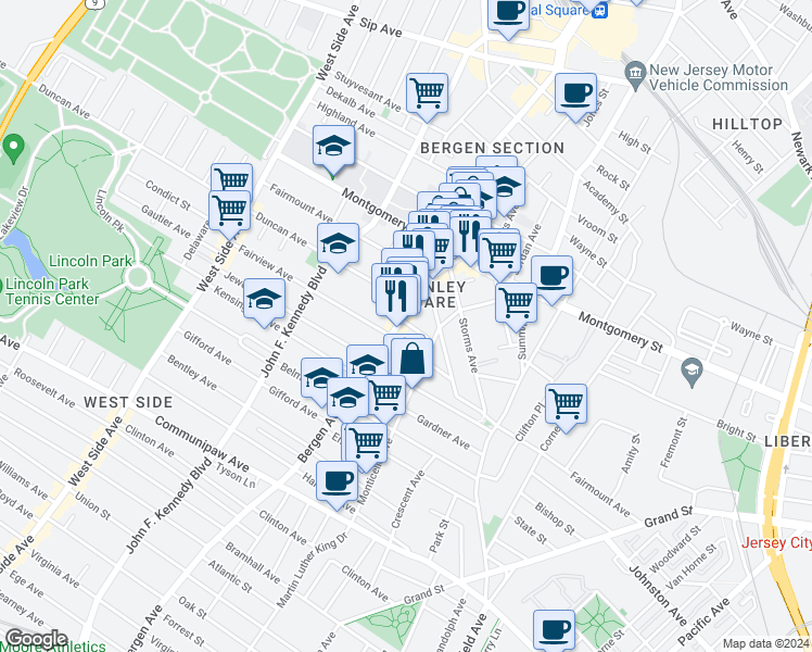 map of restaurants, bars, coffee shops, grocery stores, and more near 678 Bergen Avenue in Jersey City