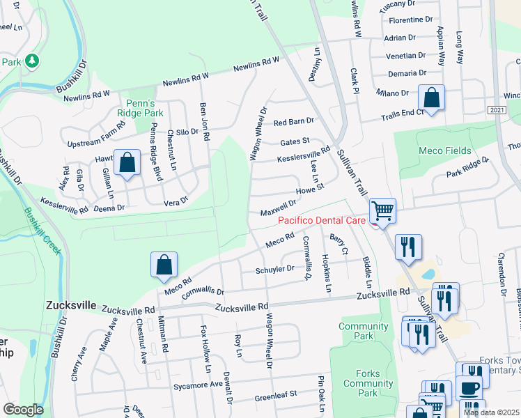map of restaurants, bars, coffee shops, grocery stores, and more near 875 Maxwell Drive in Easton