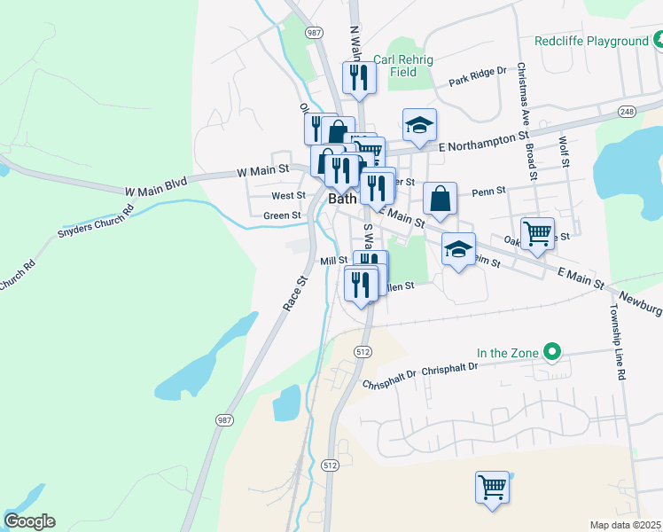 map of restaurants, bars, coffee shops, grocery stores, and more near 146 Mill Street in Bath