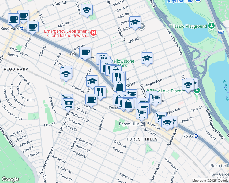map of restaurants, bars, coffee shops, grocery stores, and more near in Queens