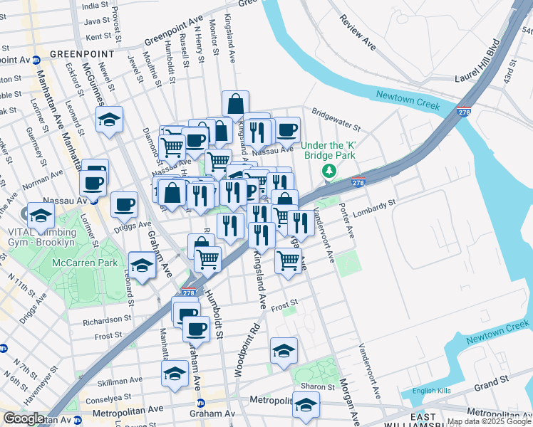 map of restaurants, bars, coffee shops, grocery stores, and more near in Brooklyn