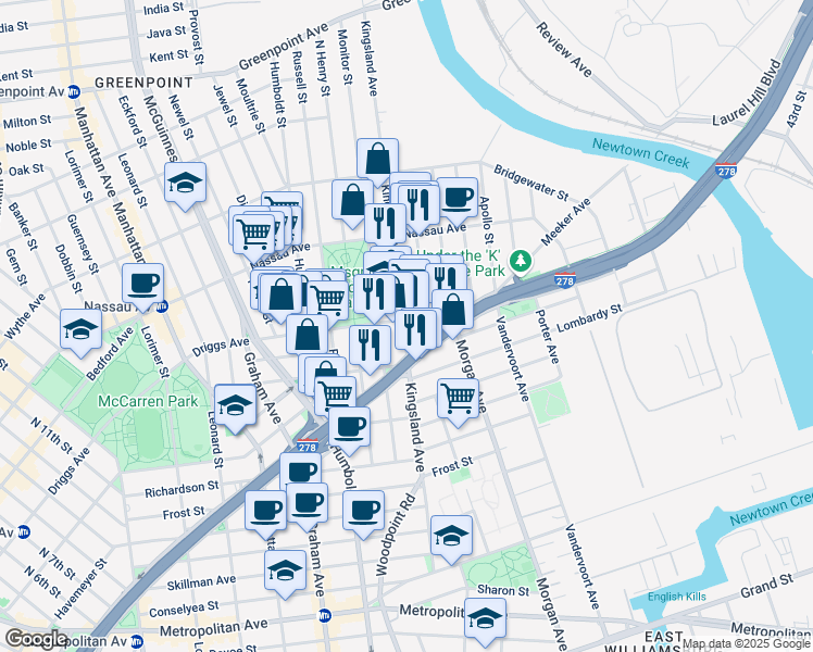 map of restaurants, bars, coffee shops, grocery stores, and more near in Brooklyn