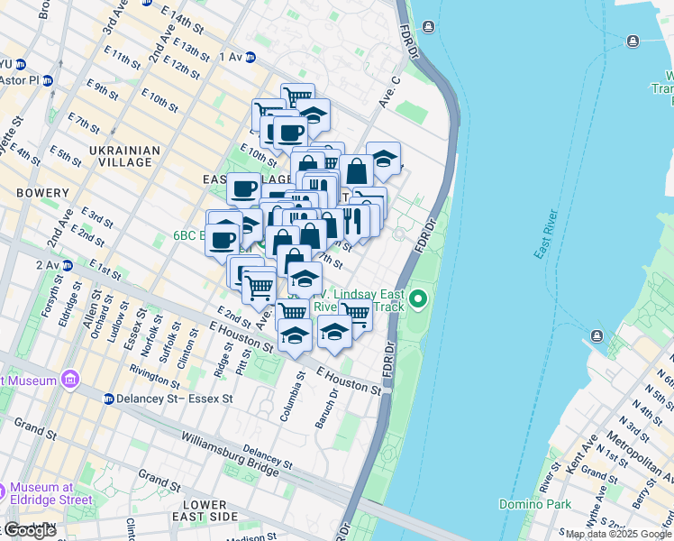 map of restaurants, bars, coffee shops, grocery stores, and more near 273 East 7th Street in New York