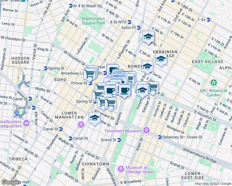 map of restaurants, bars, coffee shops, grocery stores, and more near in New York