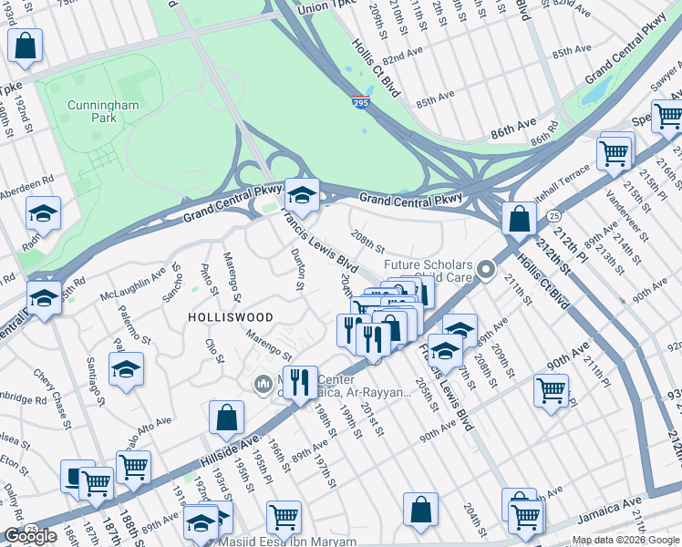 map of restaurants, bars, coffee shops, grocery stores, and more near in Queens