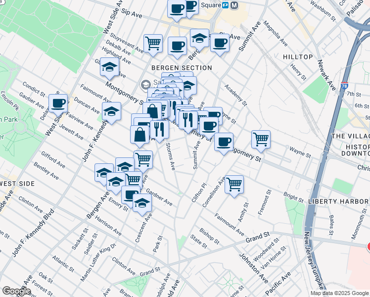 map of restaurants, bars, coffee shops, grocery stores, and more near 29 Orchard Street in Jersey City