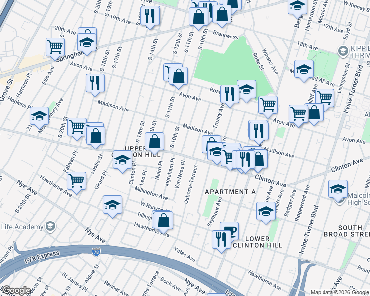 map of restaurants, bars, coffee shops, grocery stores, and more near 822-824 South 10th Street in Newark
