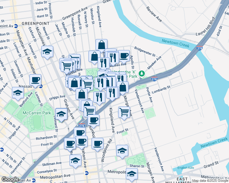 map of restaurants, bars, coffee shops, grocery stores, and more near in Brooklyn