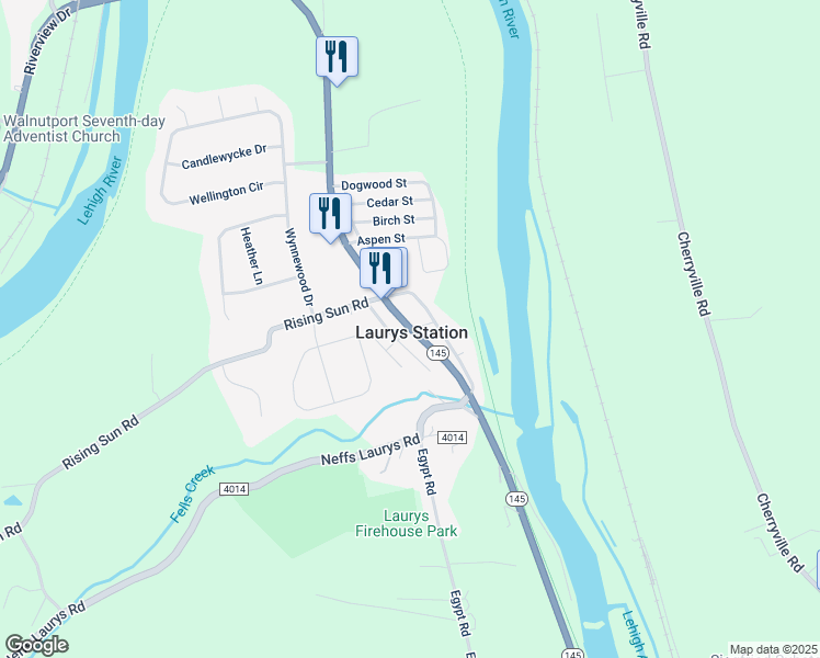 map of restaurants, bars, coffee shops, grocery stores, and more near 5458 Highway 145 in Laurys Station