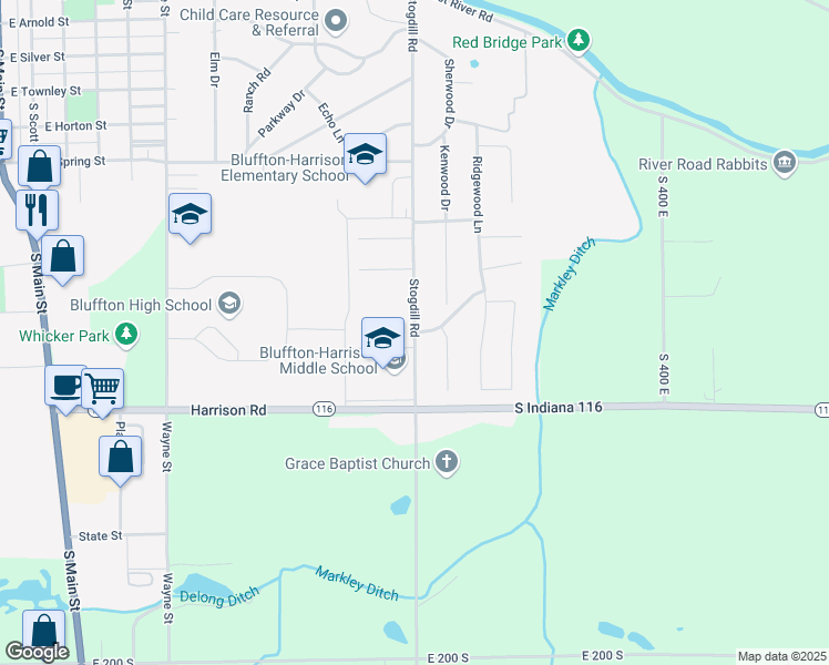 map of restaurants, bars, coffee shops, grocery stores, and more near 1500 Stogdill Road in Bluffton